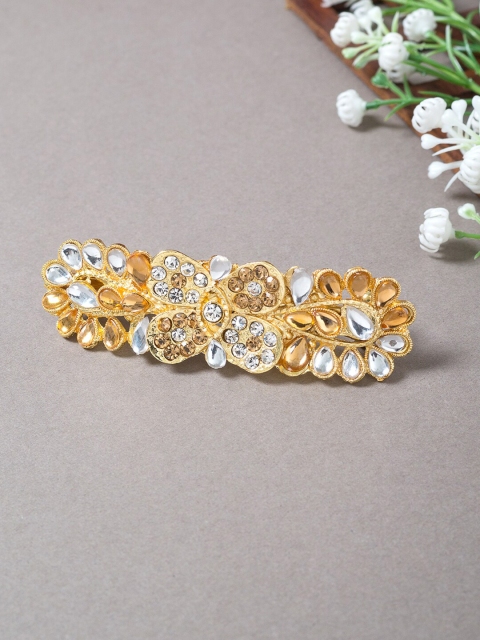 

Golden Peacock Women Gold-Toned & White Embellished French Barrette