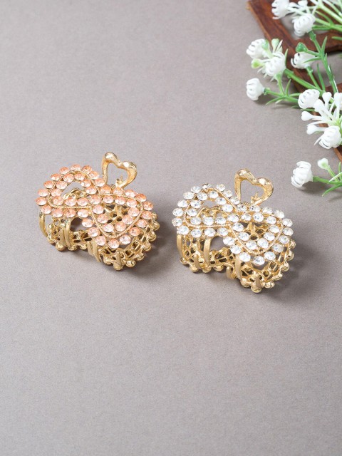 

Golden Peacock Women Set of 2 Gold-toned & White Embellished Claw Clip