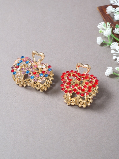 

Golden Peacock Women Red & Blue Set of 2 Embellished Claw Clip
