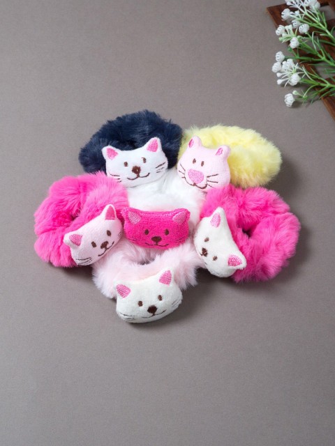 

Golden Peacock Women Multicoloured Set of 6 Furry Ponytail Holders, Multi