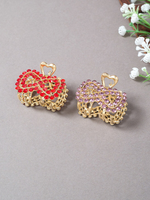 

Golden Peacock Women Set of 2 Red & Gold-Toned Embellished Claw Clip
