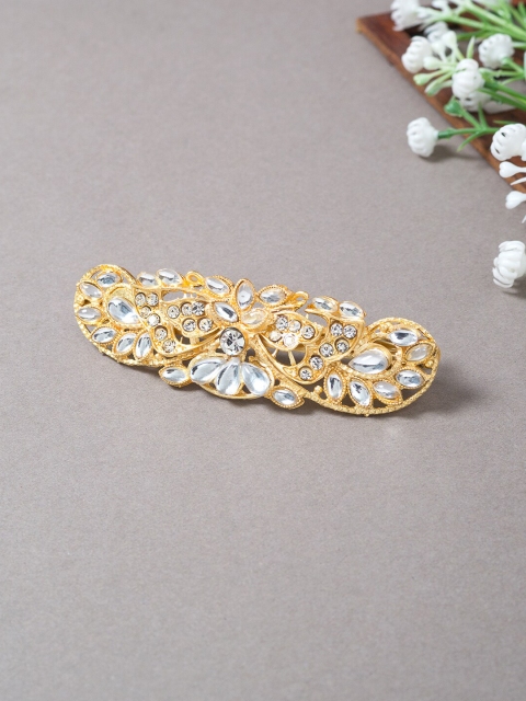 

Golden Peacock Women Gold-Toned & White Embellished French Barrette