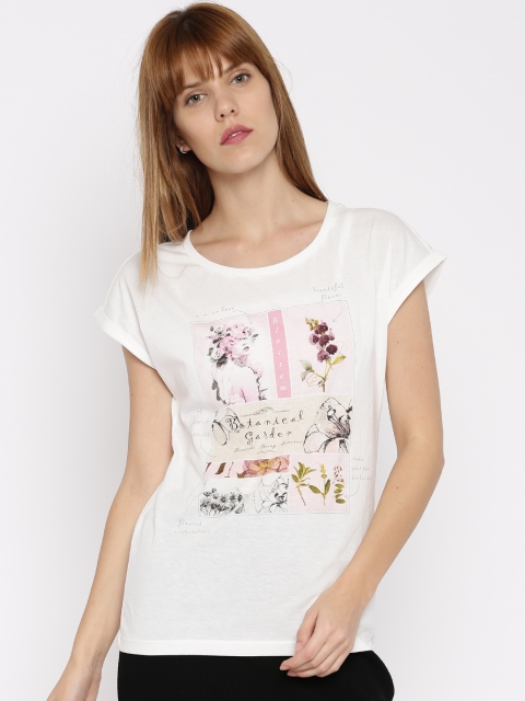 

SELA Women White Printed Regular Top