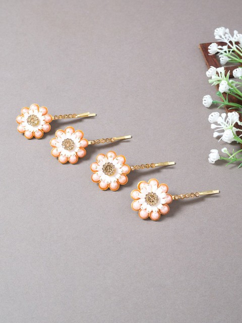

Golden Peacock Women Gold-Toned & White Set of 4 Embellished Bobby Pins