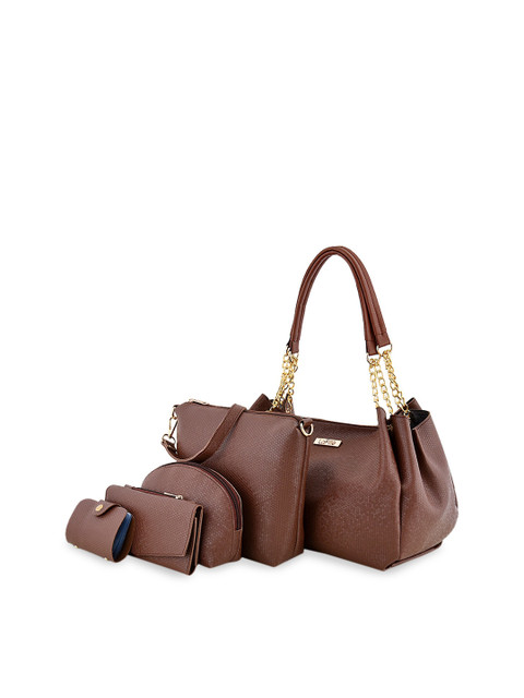 

LaFille Brown Textured Structured Shoulder Bag Combo