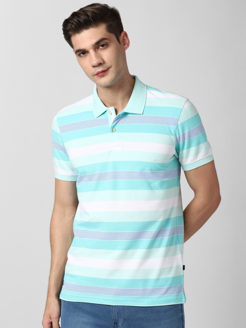 

Peter England Casuals Men Blue & White Striped Polo Collar Slim Fit T-shirt
