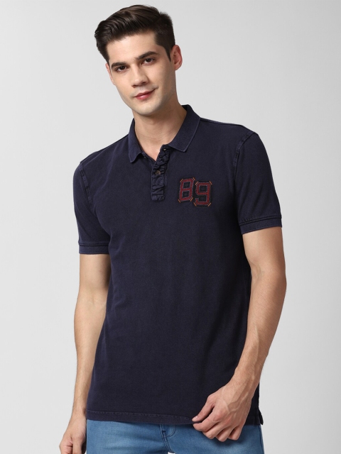 

Peter England Casuals Men Navy Blue Pure Cotton Polo Collar Slim Fit T-shirt