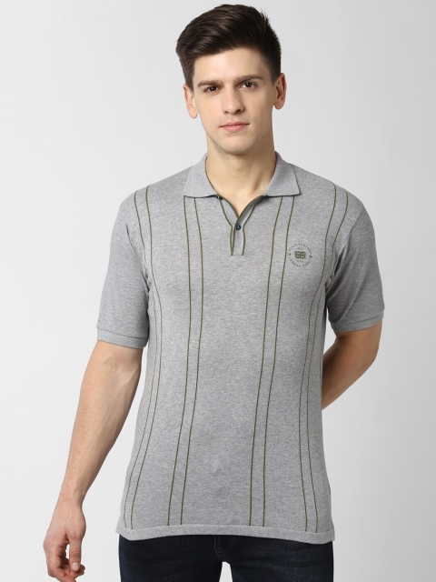 

Peter England Casuals Men Grey Striped Polo Collar T-shirt