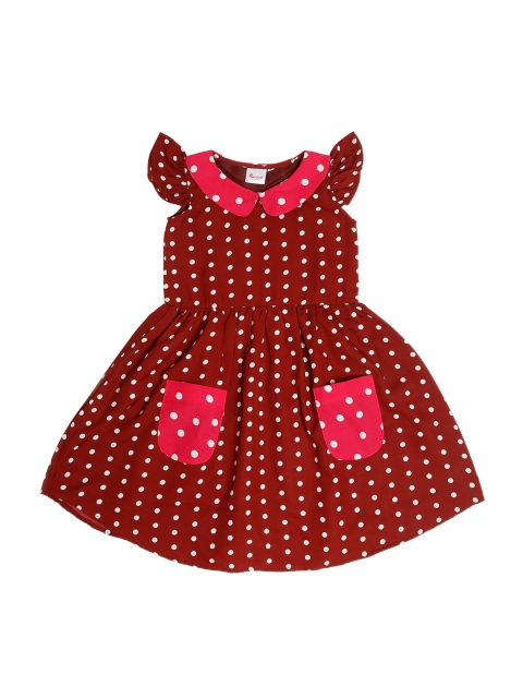 

ruviero Maroon & White Polka Dot Peter Pan Collar Crepe Dress