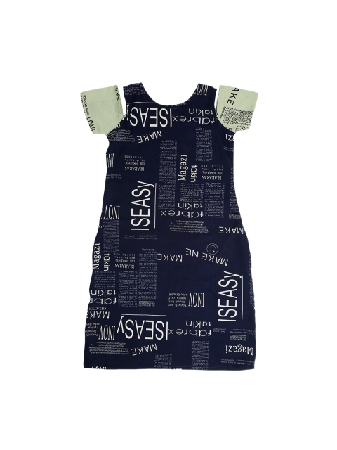 

ruviero Girls Blue & Off White Typography Printed A-Line Dress