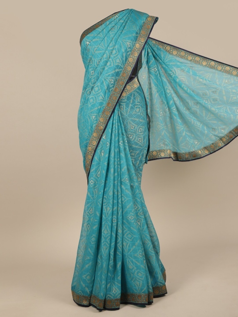 

Pothys Blue & Gold-Toned Ethnic Motifs Zari Saree
