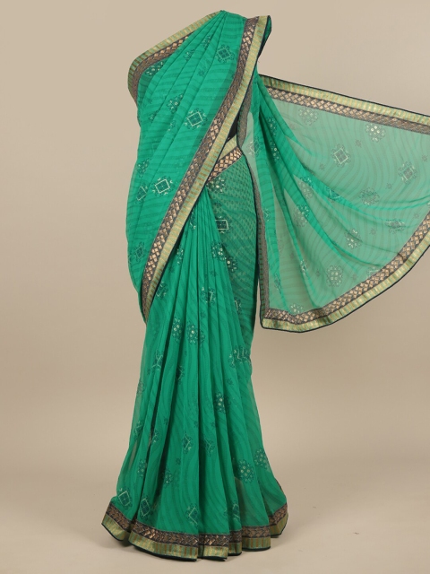 

Pothys Green & Navy Blue Printed Chiffon Saree