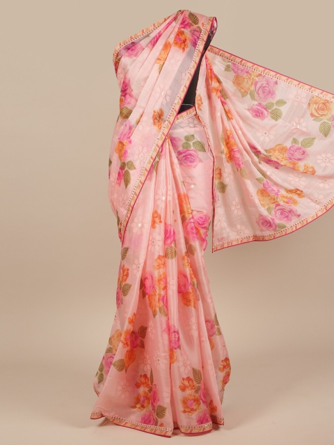 

Pothys Pink & Orange Floral Beads and Stones Saree