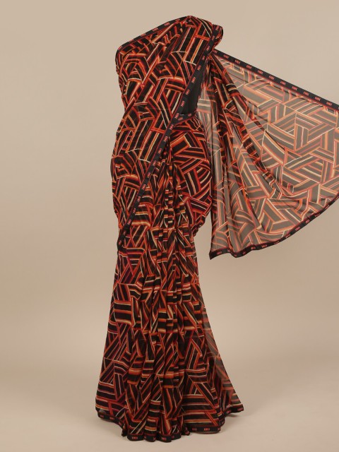 

Pothys Black & Red Printed Poly Chiffon Saree
