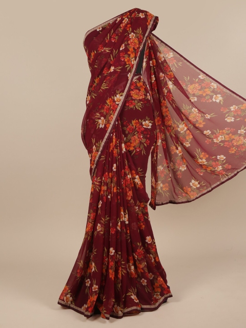 

Pothys Maroon & Orange Floral Zari Saree