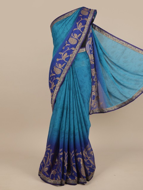 

Pothys Blue & Gold-Toned Floral Saree