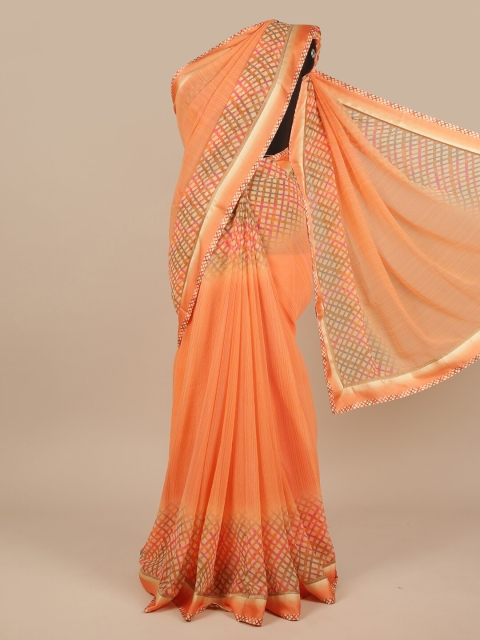 

Pothys Peach-Coloured & Beige Printed Poly Chiffon Saree