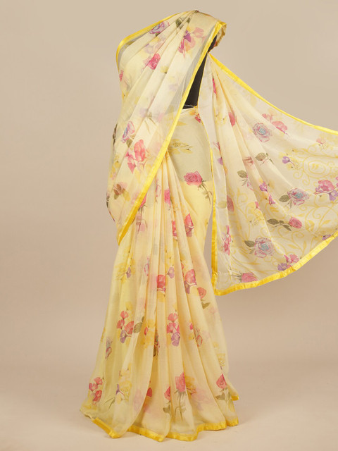 

Pothys Yellow & Fuchsia Floral Saree