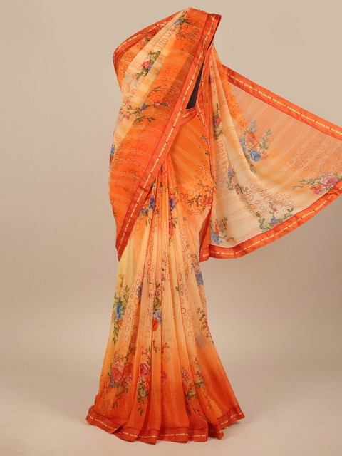 

Pothys Orange & Blue Floral Poly Chiffon Saree