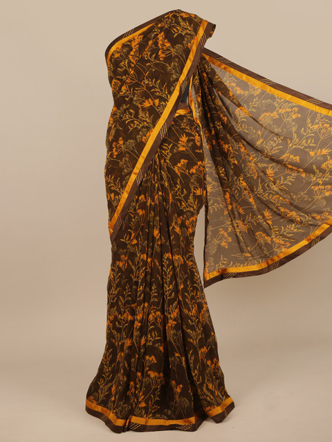 

Pothys Brown & Orange Floral Saree