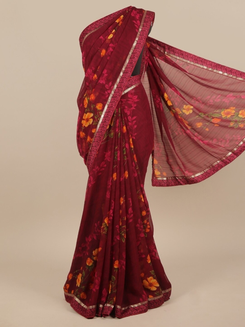 

Pothys Burgundy & Yellow Floral Poly Chiffon Saree