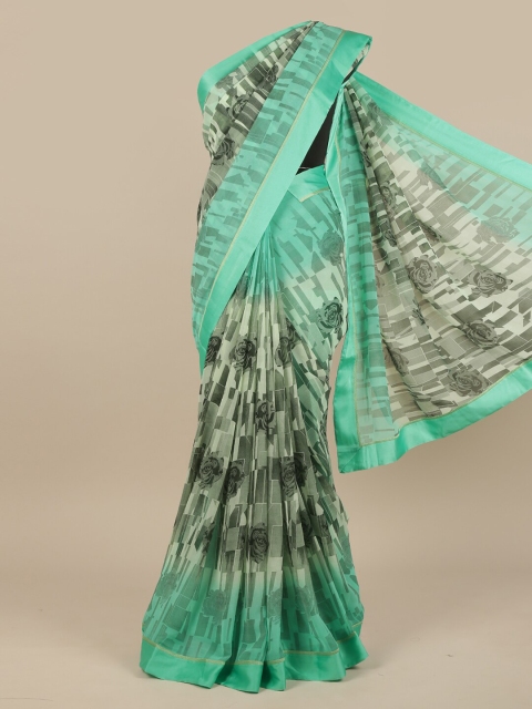 

Pothys Green & Black Poly Chiffon Saree