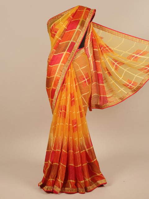 

Pothys Yellow & Red Checked Saree