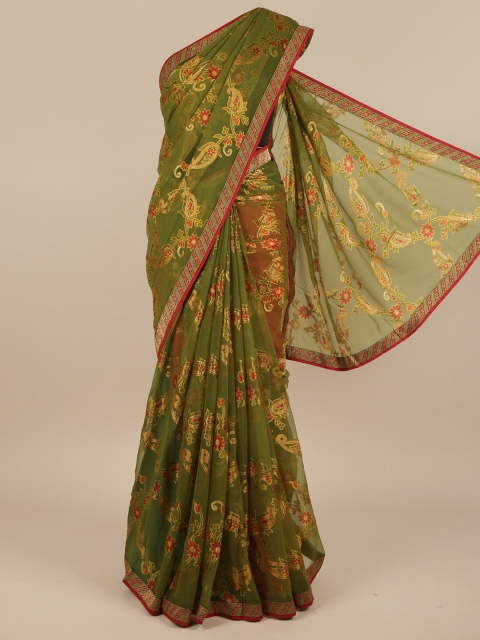 

Pothys Green & Red Paisley Sequinned Saree