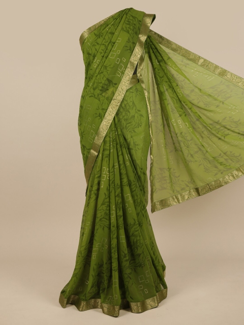 

Pothys Green & Gold-Toned Ethnic Motifs Zari Saree