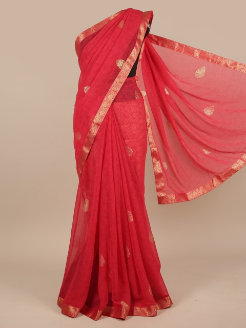 

Pothys Pink & Gold Ethnic Motifs Poly Chiffon Saree
