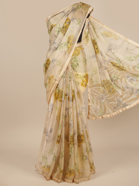 

Pothys Cream-Coloured & Green Floral Saree