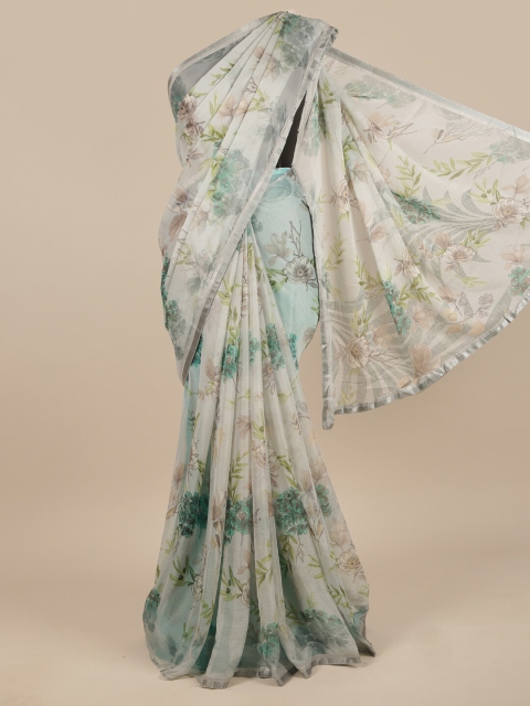 

Pothys Green & Grey Floral Saree