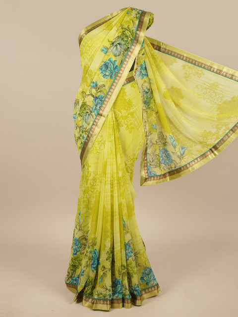 

Pothys Green & Turquoise Blue Floral Saree