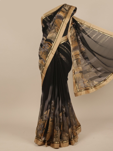 

Pothys Charcoal & Gold-Toned Floral Zari Saree