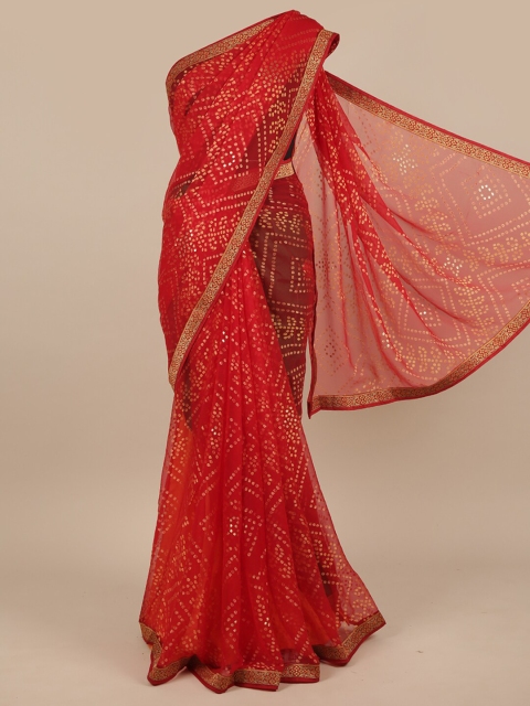 

Pothys Red & Gold-Toned Bandhani Zari Saree