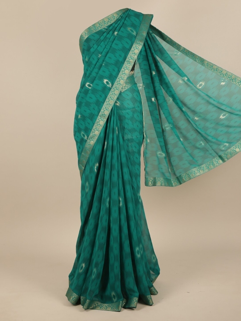 

Pothys Green & Gold-Toned Printed Chiffon Saree