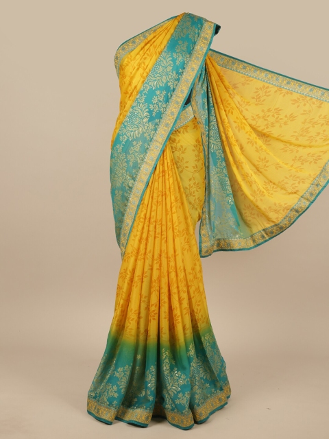 

Pothys Yellow & Turquoise Blue Floral Saree