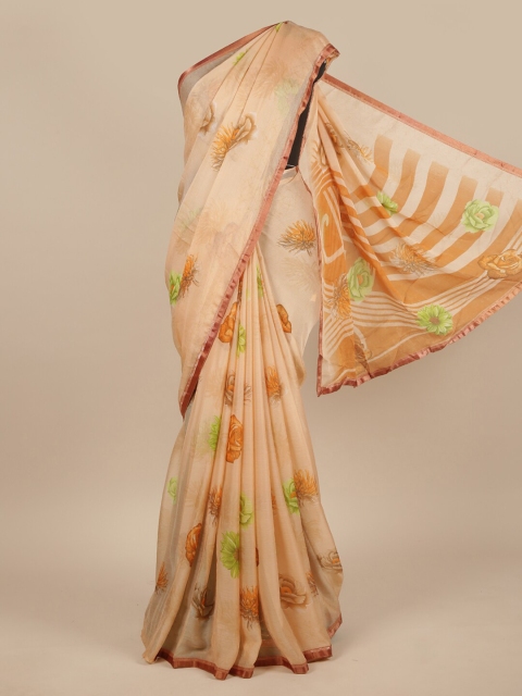 

Pothys Peach-Coloured & Orange Floral Saree