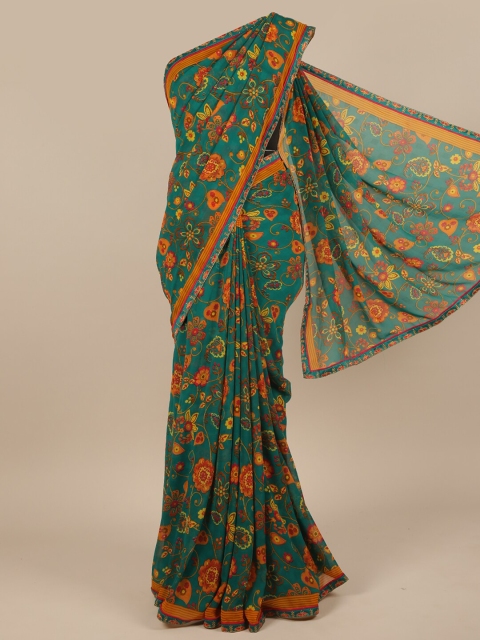 

Pothys Green & Yellow Floral Poly Chiffon Saree