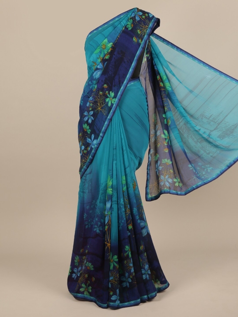 

Pothys Blue & Green Floral Poly Chiffon Saree