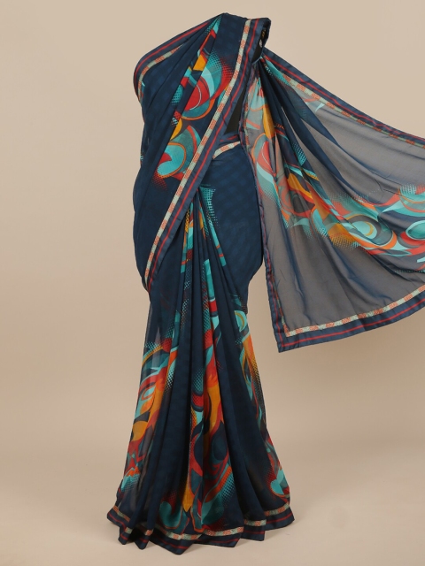 

Pothys Navy Blue & Red Printed Chiffon Saree