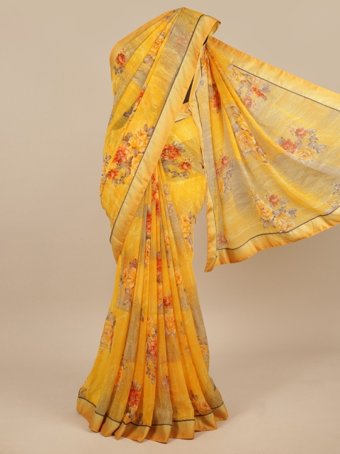 

Pothys Yellow & Red Floral Poly Chiffon Saree