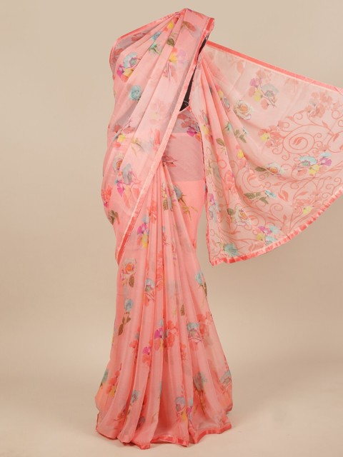 

Pothys Pink & Blue Floral Zari Saree