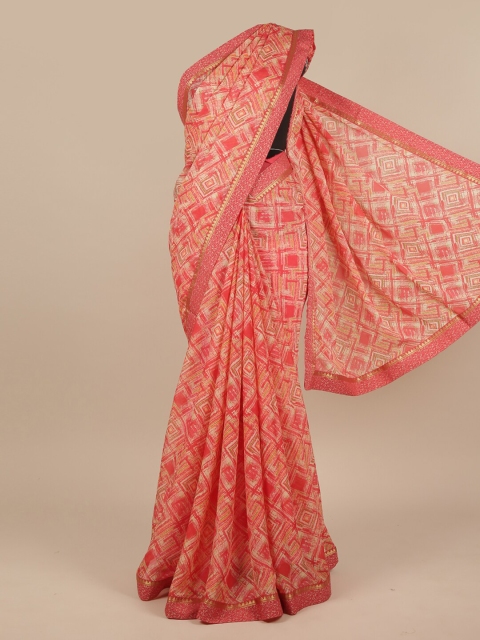 

Pothys Pink & Cream-Coloured Printed Poly Chiffon Saree