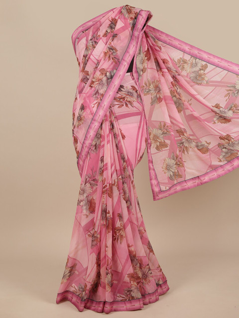 

Pothys Pink & Brown Floral Saree