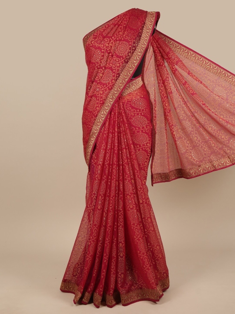 

Pothys Maroon & Gold-Toned Ethnic Motifs Zari Saree