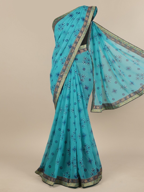 

Pothys Blue & Navy Blue Floral Zari Saree