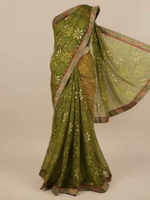 

Pothys Green & Gold-Toned Ethnic Motifs Zari Saree