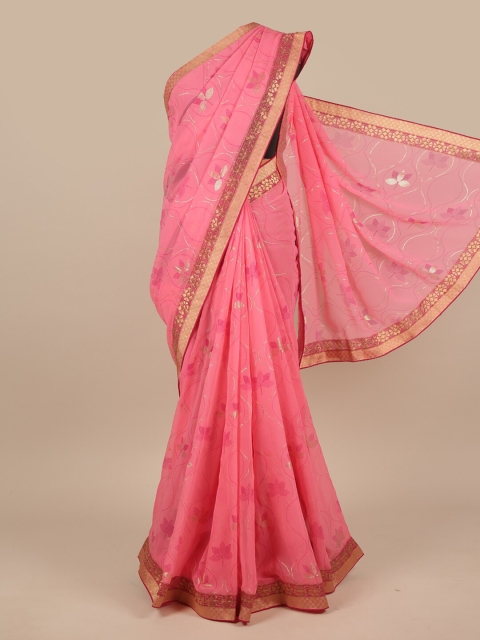 

Pothys Pink & Gold-Toned Floral Zari Saree