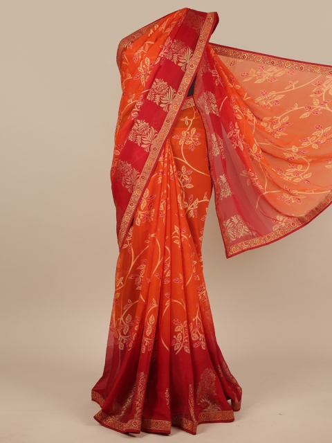 

Pothys Orange & Red Floral Poly Chiffon Saree